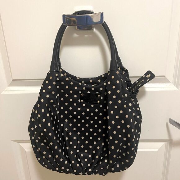 Vintage Kate Spade New York Black Polka Dot Shoulder Tote Bag Purse - Picture 2 of 9